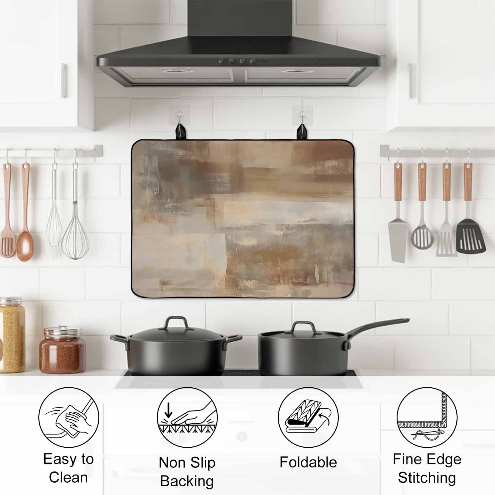 Brown Stove Top Cover for Electric Stove, Heat-proof & Non Slip Glass Top Stove Cover Protector, Oil Painting Abstract Art Contemporary Kitchen Flat Cooktop Rubber Mat 24x21 Inches