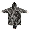 thumbnail image 2 of Oversized Wearable Blanket Hoodie,Black and White Geometric Pattern Sherpa Blanket Hoodie with Super Pockets,Super Warm Fuzzy Pullover for Women & Men, 2 of 6