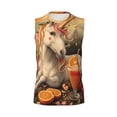 thumbnail image 6 of Lsque Countryside Fruit White Horse Print Men's Cotton Blend Sleeveless Muscle Shirts (S-3XL)- Moisture Wicking, Odor Protection, UPF 30+,X-Large, 6 of 8