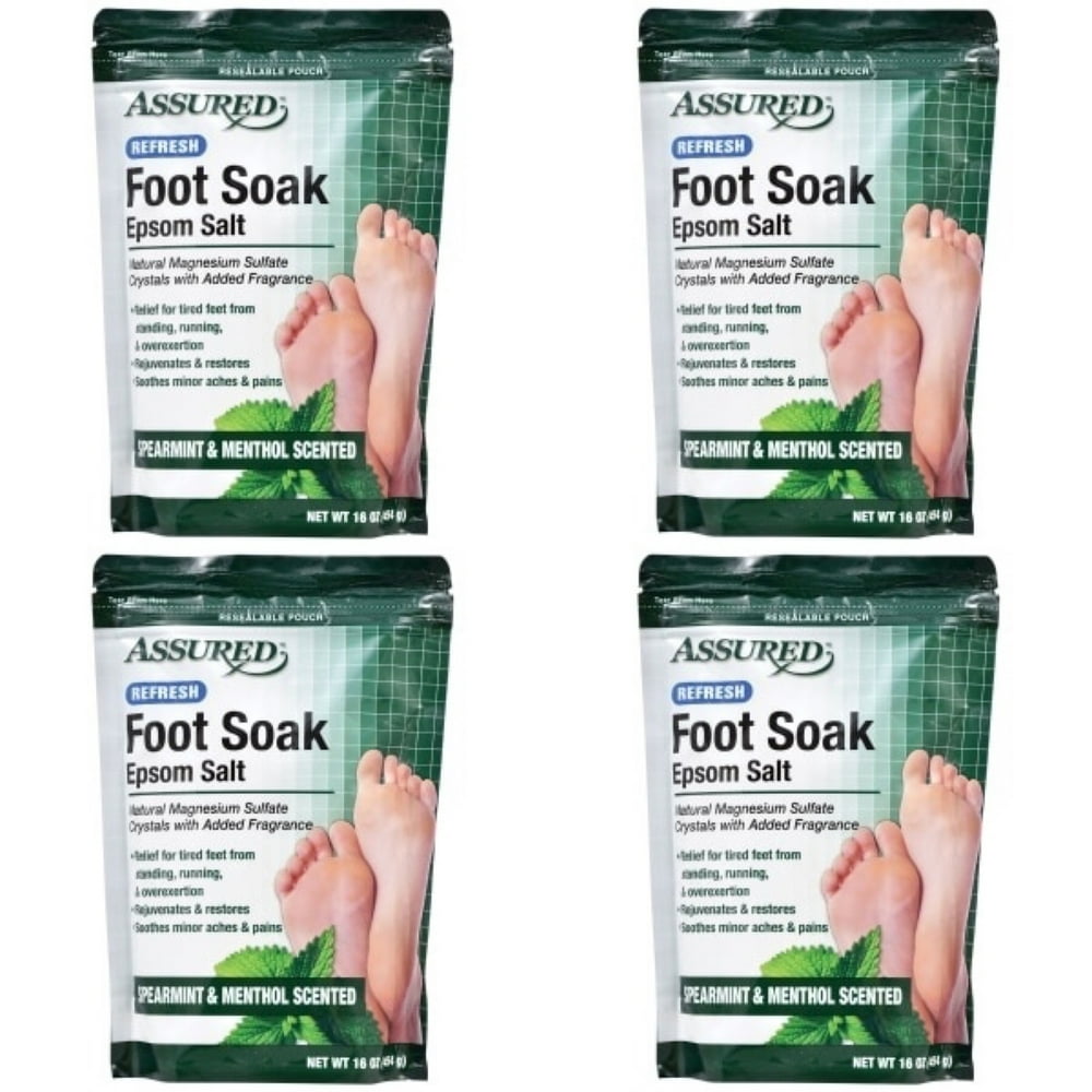 4 Packs Epsom Salt Foot Soak with Spearmint and Menthol Scent, 16 oz