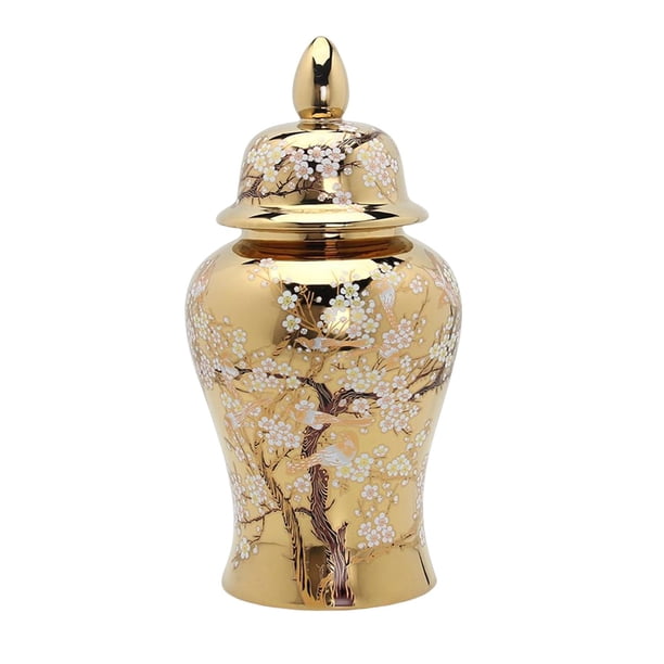 Tarro de jengibre moderno, con tapa, colección de almacenamiento, adorno artesanal, jarrón de cerámica dorado para oficina, decoración de cumpleaños, Sunnimix tarro de jengibre