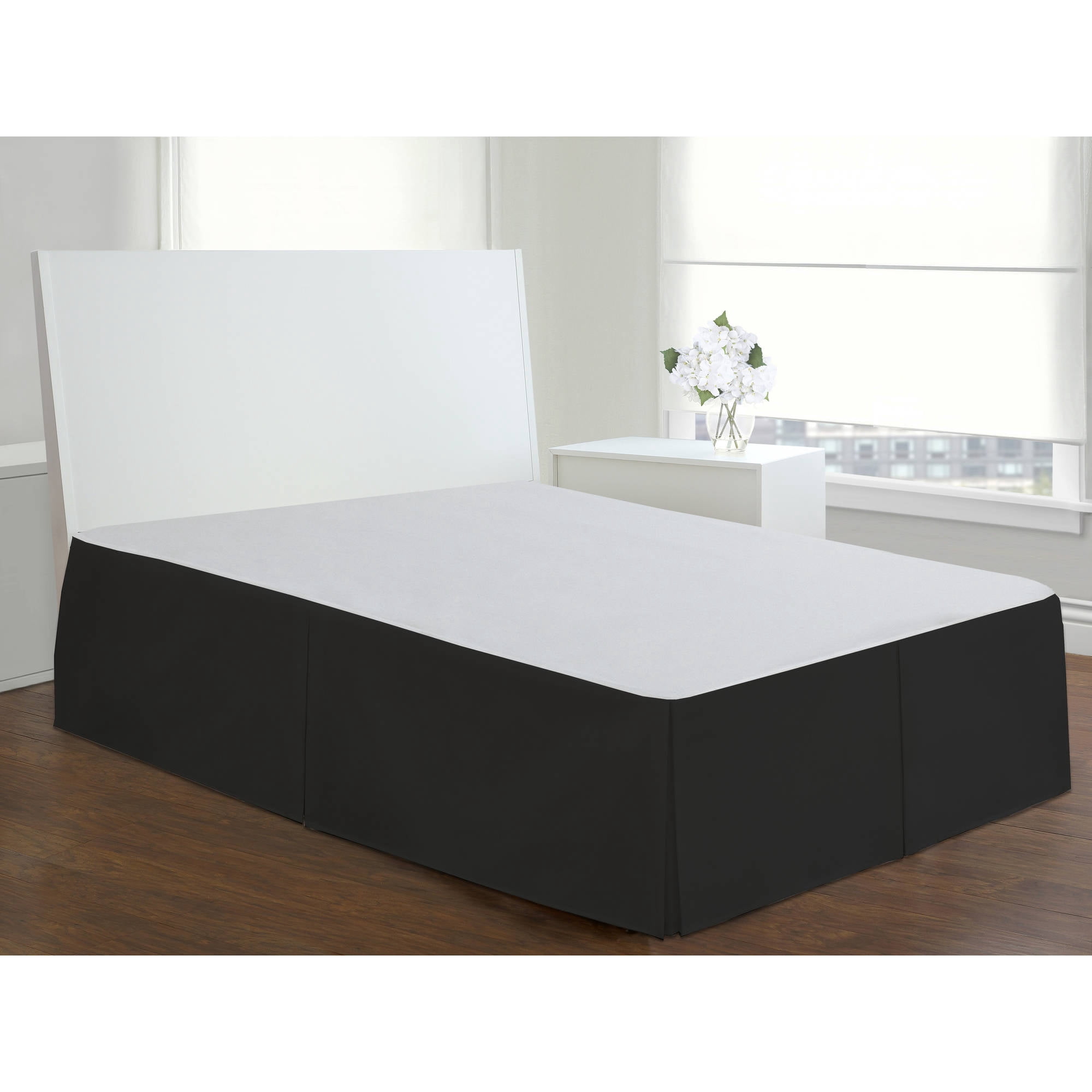 Fresh Ideas Bedding Tailored Bed Skirt, Classic 14” Drop Length, Pleated Styling, King, Black