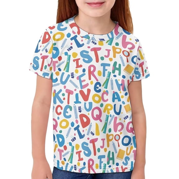 Girls T Shirts Lightweight Letter Print Short Sleeve Crew Neck Tee for Everyday Wear Girls Tops Multicolour 3 Years-4 Years