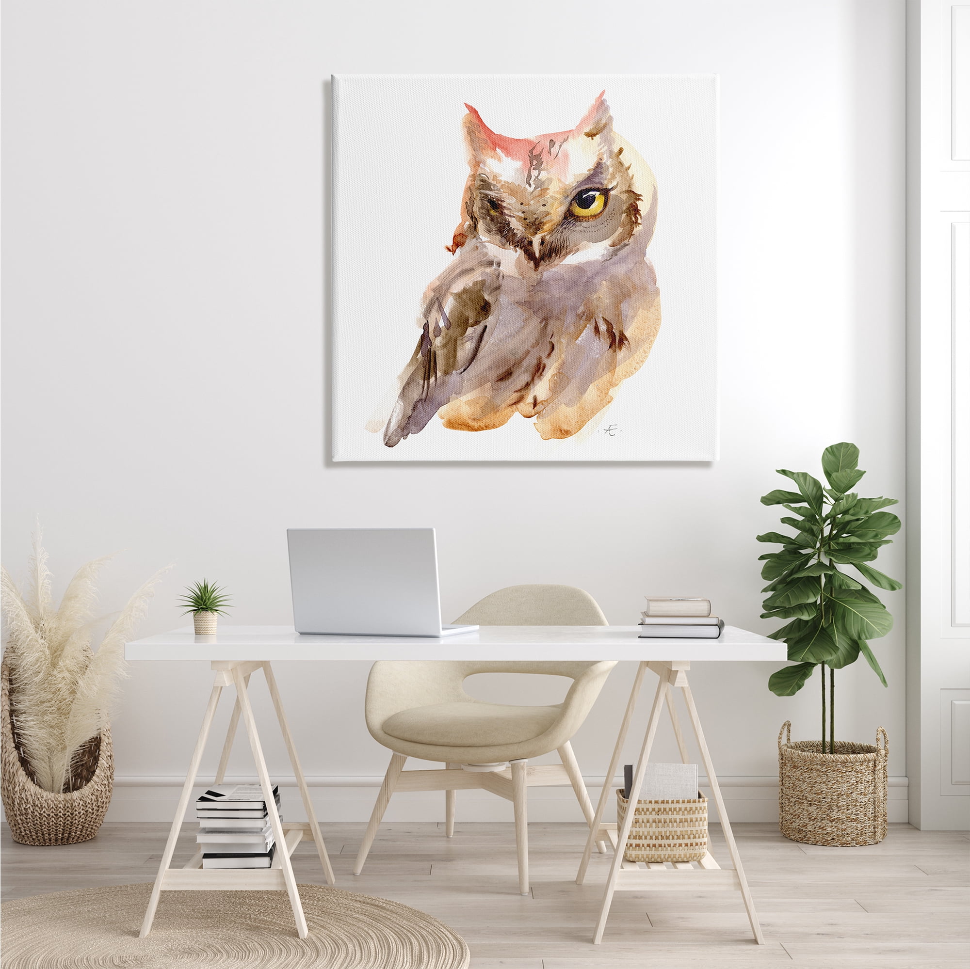 Stupell Industries Brown Horned Owl Eye Wink Minimal Bird Animals & Insects Painting Gallery Wrapped Canvas Print Wall Art, 36 x 36