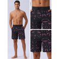 thumbnail image 4 of DARING DIVA Men's Elastic Waist Drawstring Hawaiian Print Athletic Swim Trunks 36 Black, 4 of 6
