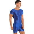 thumbnail image 3 of IEFIEL Mens Glossy Short Sleeve Jumpsuit Solid Color Sports Running Swimming Bodysuit Yoga Gym Sportswear Blue L, 3 of 7