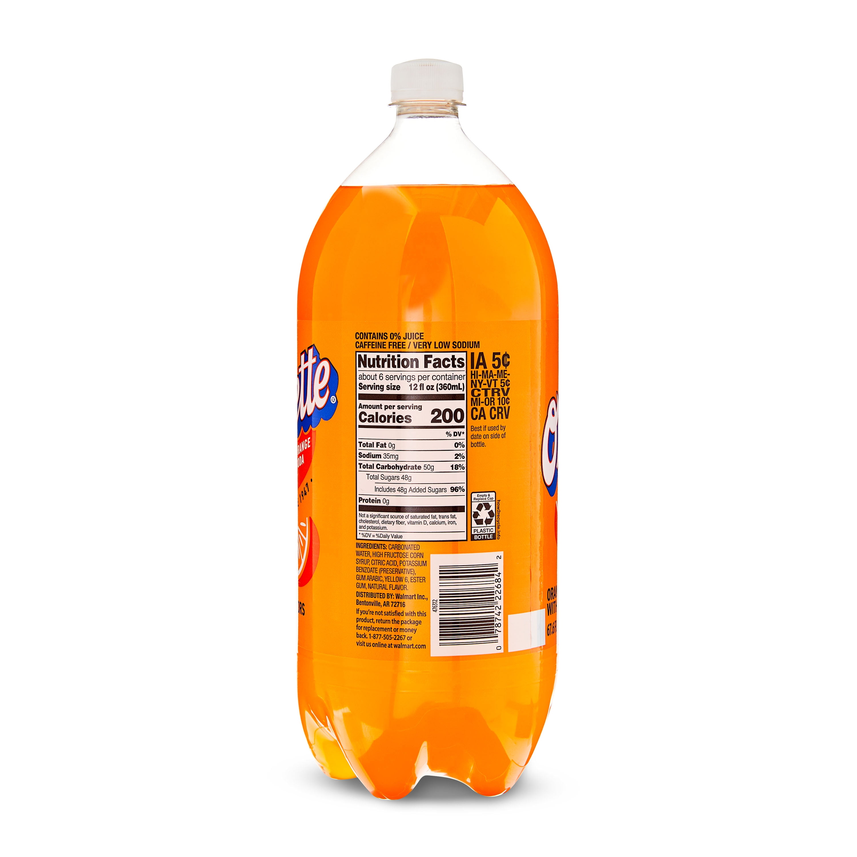 Great Value Orangette Orange Soda, 2 Liter Bottle, Crisp Citrus