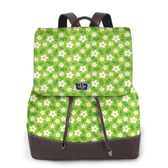 Disketp Daisies Flowers Mochila de Cuero para Mujer, Bolso de Espalda Antirrobo con Estilo para Viaje, Trabajo y Uso Diario