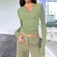thumbnail image 6 of Trendy Long Sleeve Shirts for Women Fall Fashion V Neck Crop Slim Fitted Y2K Tops Outfits Clothes Light Green XXXL, 6 of 7