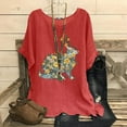 thumbnail image 2 of Feancey Graphic Tees for Women Short Sleeve Linen Tops Summer Casual Bunny Printed T-Shirts Loose Crewneck Side Slit Blouse Red L, 2 of 5