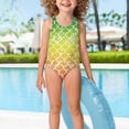 thumbnail image 3 of Uorisanigo Green and Yellow Mermaid Scale Girls Swimsuit Size 5-6 One Piece Sport Halter Swimwear with Crossback Straps Summer Beach Bathing Suit, 3 of 7