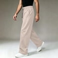 thumbnail image 4 of Lenpel Mens Casual Sweatpants Fall Elastic Waist Drawstring Straight Leg Trousers with Pockets Solid Color Warm Work Pants(Beige,Small), 4 of 8