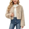 thumbnail image 2 of DYTTDG Girls Plush Cropped Jacket, Long Sleeve Open Front Crew Neck Short Coat, Solid Color Fall Winter Casual Outerwear for Daily Wear, 2 of 8