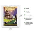 thumbnail image 2 of Norway The Land of the Midnight Sun - Stave Church - Pan American World Airways System - Vintage Airline Travel Poster by Ivar Gull c.1939 - Japanese Unryu Rice Paper Art Print (Unframed) 17 x 22 in, 2 of 4