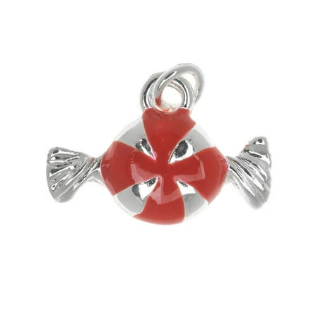 - Silver Plated Enamel Charm Red Peppermint Candy 16mm (1)