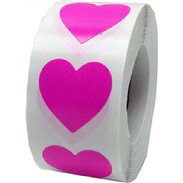 Hot Pink Heart Stickers, 0.75 Inch Wide, 500 Labels on a Roll