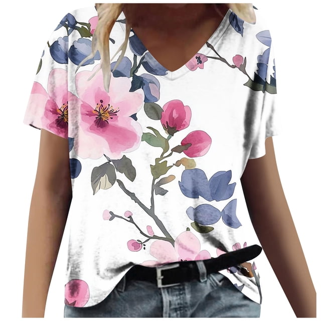 Camiseta de Manga Corta de la Mujer con Cuello en V Causal, Camiseta de Estante de Imitación de Moda de Verano