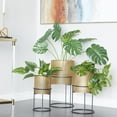 thumbnail image 3 of DecMode 23", 19", 16"H Rattan Weave Inspired Gold Metal Planter with Removeable Ring Stands (3 Count), 3 of 16