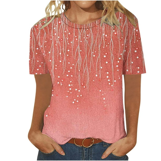 Blusas para las Mujeres Casual Impreso Cuello Redondo Manga Corta Camiseta Top, Tops Cortos para las Mujeres Primavera Verano
