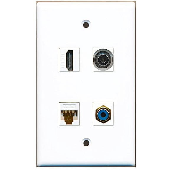 RiteAV - 1 Port HDMI 1 Port RCA Blue 1 Port 3.5mm 1 Port Cat6 Ethernet White Wall Plate