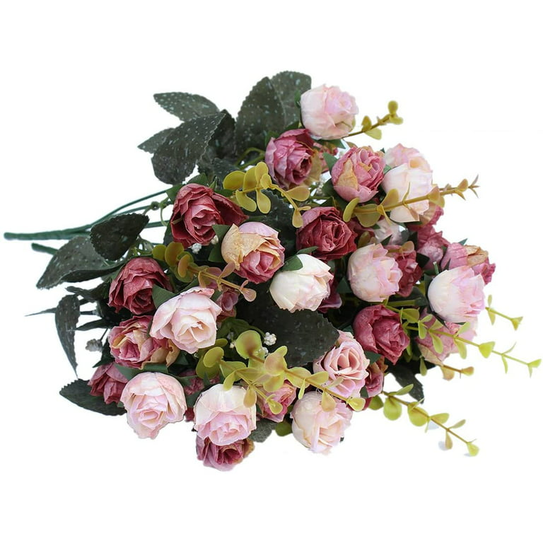 Flojery 21 Heads Silk Rose Bouquet Artificial Flowers Mini Rose for DIY Wedding Bouquets Centerpieces Bridal Shower Party Home Decorations,Pack of 4