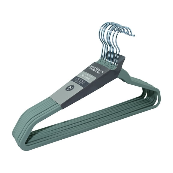Better Homes & Gardens Rubber Hangers, Non-Slip Clothing Hangers, 10 Pack, Green River, Rubberized