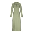 thumbnail image 4 of Hfnxid Women's Maxi Dress Slim Fit Half Zip Collar Frock Tunic Solid Long Sleeve Dress Fashion Comfy Flowy Pullover Frock With Pocket Green S, 4 of 9