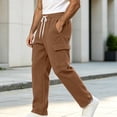 thumbnail image 5 of SeCaotees Multi‑Pocket Straight Leg Cargo Pants for Men Drawstring Waist Relaxed Fit Lightweight Fabric Urban Daily Casual Trousers Coffee,M, 5 of 9