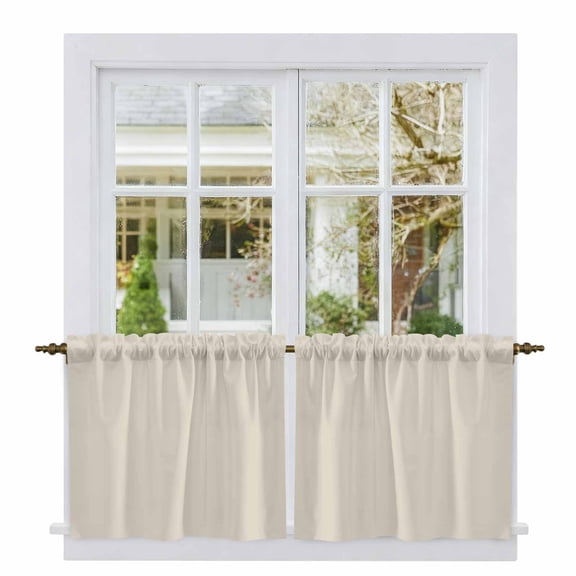 Ivory White Tier Curtains, Modern Pure Ivory White Light Filtering Kitchen Curtains, 2Pcs Rod Pocket Half Window Treatments Panels for Sink Cafe Cabinet Camper 27.5x36 Inches