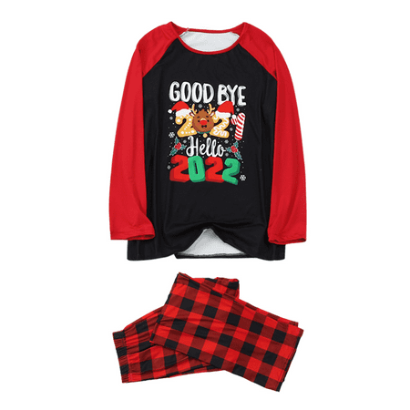 

Christmas Family 2pcs Letter Print Long Sleeve O-neck T-shirt + Plaid Print Trousers