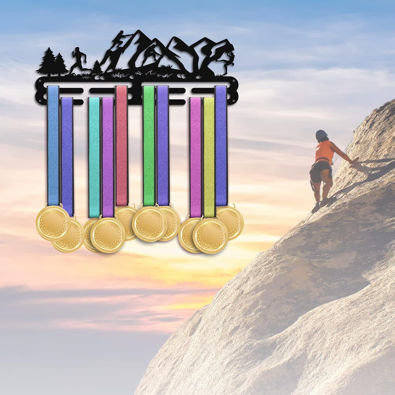 PH Medal Display Hanger Holder Climbing Running Medal Holder 15.7" Awards Ribbon Hanger Medal Display Wall Rack Sports Medal Hanger Display for Sports Athletes Awards Ribbons Cheer Black