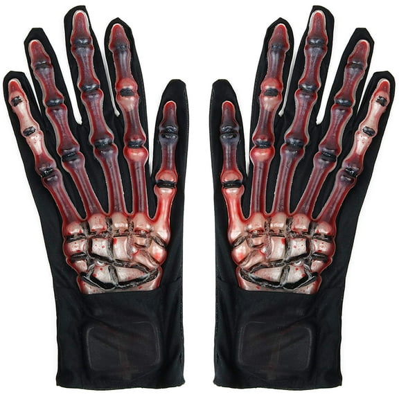 Skeleteen Blood Zombie Skeleton Gloves - Skeleton Hands with Realistic Blood Costume Accessories Gloves - 1 Pair