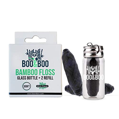 Boo&Boo Dental Floss | Glass Bottle + 2 | Total 300FT/90M | Bamboo Woven - Walmart.com