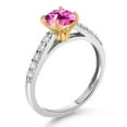 thumbnail image 3 of Gem Stone King 925 Silver and 10K Yellow Gold Pink Created Sapphire and White Lab Grown Diamond Engagement Ring for Women (2.95 Cttw, Cushion 8MM, Gemstone September Birthstone, Size 5), 3 of 4