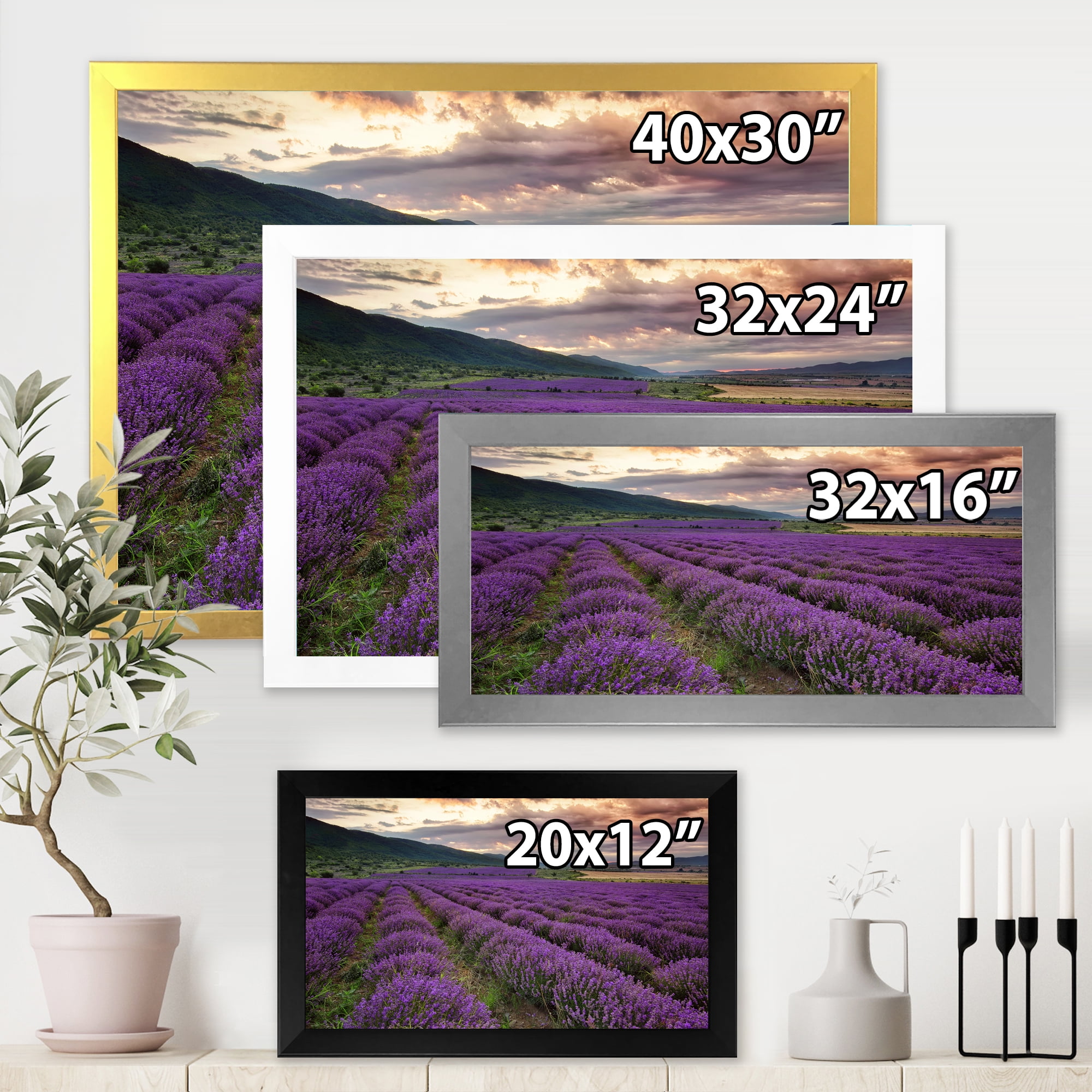 Designart 'Lavender Field At Sunrise I' Farmhouse Framed Art Print