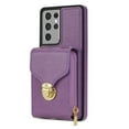 thumbnail image 3 of for Samsung Galaxy S21 Ultra Case Wallet with Shoulder Strap for Women - Crossbody Lanyard,Zipper Pocket,Credit Card Holder,Shockproof - Metal Buckle Closure Premium PU Leather Case, Purple, 3 of 10