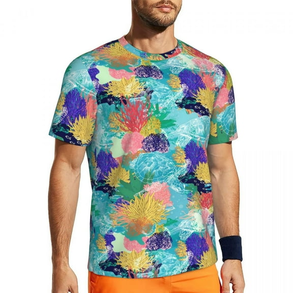 T Shirt For Men Gym For Couple Cute Turtles Fashion Colorful Coral Reefs Summer Tees O Neck Classic