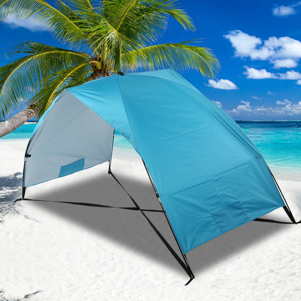 Ylshrf Beach Tent polyester Silver Coating Double Folding Portable Outdoor Sunshade Practical Sandbeach Tent Awning For Using Beach Vacation Portable