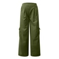 thumbnail image 4 of Rovga Women Pants Casual Trousers Cargo Pants 4 Pockets Wide Leg High Waist Straight Leg Pants Baggy Comfy Satin Trousers Relaxed Bottoms, 4 of 7