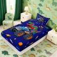 thumbnail image 2 of Manfei Neon Block Dino Animals Twin Fitted Sheet,Gothic Truck Lightning Bedding,Navy,2pcs,1 Fitted Sheet and 1 Pillowcase, 2 of 6