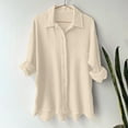 thumbnail image 2 of YDFCWXW Womens Cotton Linen Button Down Shirts Long Sleeve Oversized Blouses Work Tops Beige, S, 2 of 5