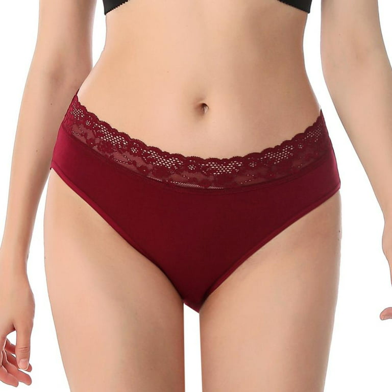 Women's Solid Casual Panties Mid-Rise Cotton Lace Waistband Briefs High  Elastic Soft Breathable Invisible Underwear Briefs XS-XXL(6-Packs) 