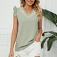 thumbnail image 3 of Blusa de gasa con cuello en V y encaje para mujer, manga corta, con volantes, para verano, para el trabajo, citas, compras, fines de semana, casa, verde guisante, XXL, 3 of 6