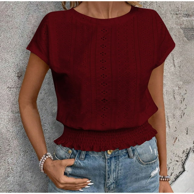 mfyjkho Tops Casuales Para Mujer, Camiseta De Manga Corta Con Cuello Redondo, Holgada, Informal, De Moda Primavera/Verano Para Mujer Tops Para Salir Para Mujer S