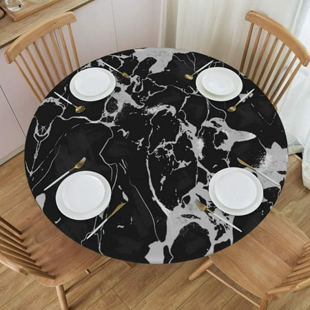 

Black Marble Texture Tablecloth with Elastic Edge Round Table Cloth Washable Reusable Table Cover for Kitchen Dining Party Picnic Small