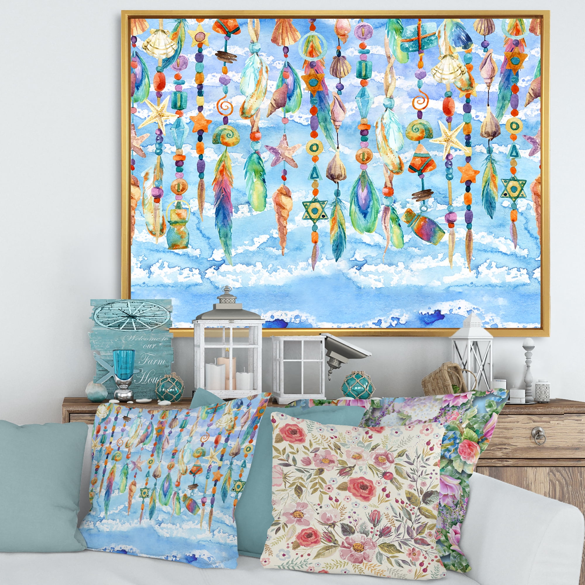 Designart 'Jewelry of Beads and Sea Shell' Traditional Framed Canvas Wall Art Print