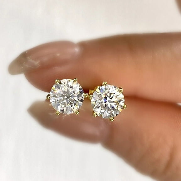 1Ct Lab Created Diamond Round Cut Leady Fancy Stud Earrings 14K Yellow Gold Plated