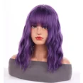 thumbnail image 4 of RightOn 14 Inches Deep Purple Wig with Bangs Short Curly Wig for Women Daily Use, 4 of 4