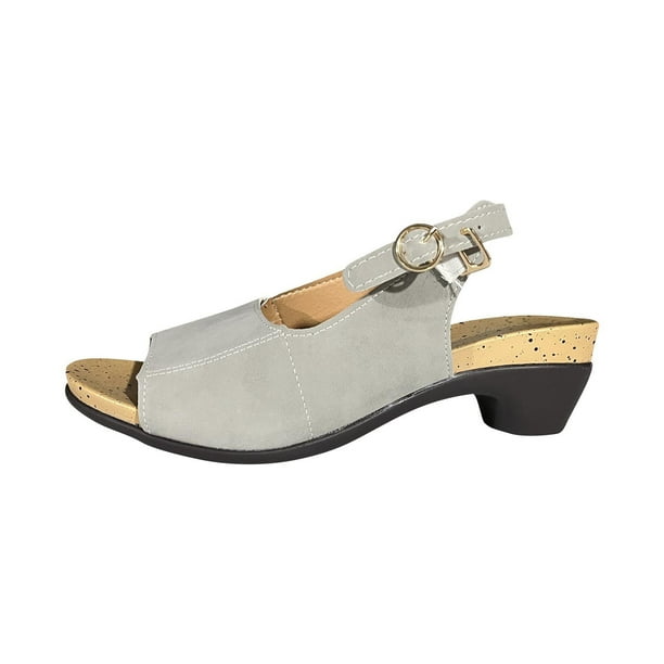 Amzcrzy Zapatos de mujer,Zapatos de mujer,Zapatillas de mujer, Zapatos de tacón bajo grueso y cómodos y elegantes para mujer, sandalias de verano con tacón grueso y hebilla, zapatos informales con pu