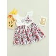 thumbnail image 4 of Toddler Baby Girls Matching Clothes, Fly Sleeve O-neck Bunny Flower Printed Jumpsuit/Dress, 4 of 10